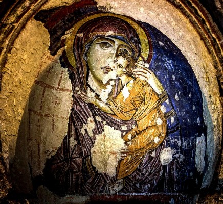 Фреска церкви Токали килисе в Гёреме. X в. Каппадокия, Турция - Икона Пресвятой Богородицы